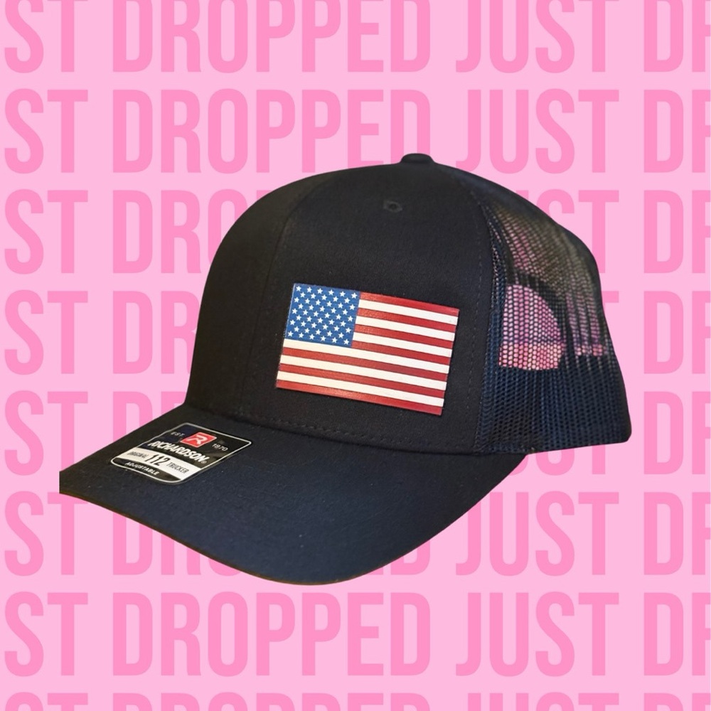 Black Cap with American Flag Patch - Picture 2 of 3